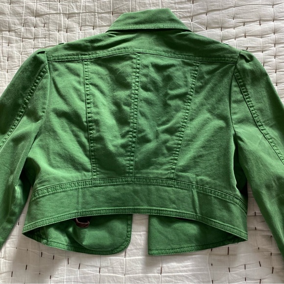 London Jean Chino Stretch Green Cropped Jean Jacket Size S - Picture 6 of 9